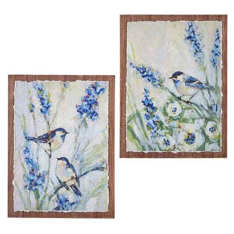 Raz Boxwood 15.75 Chickadees On Lavender Textured Paper Wall Art, Asst of 2