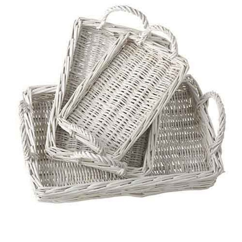 Raz Imports Al Fresco 15 White Wicker Tray, Set of 3