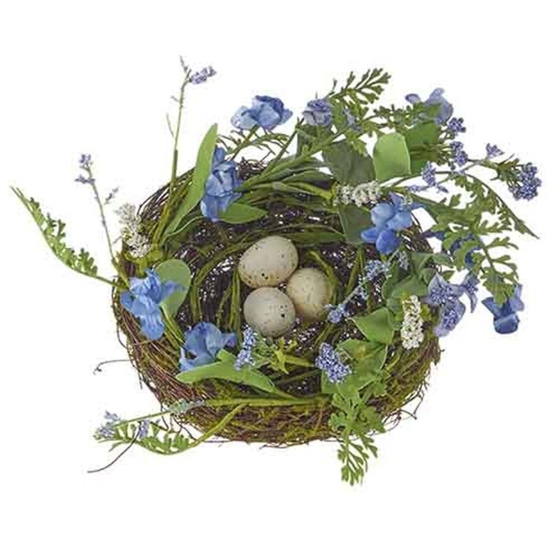 Raz Imports Boxwood 8 Floral And Fern Nest With Eggs