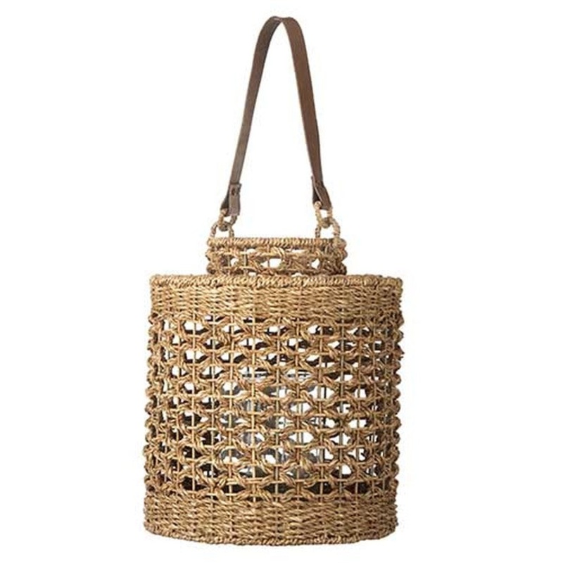 Raz Imports Natural Surroundings 16 Seagrass Handled Lantern With Glass Insert