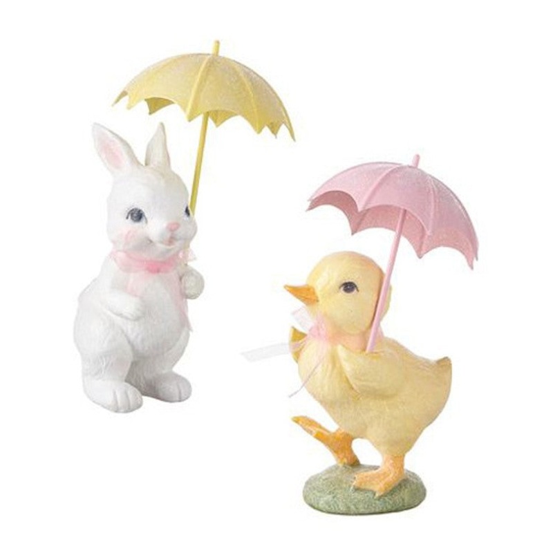 Raz Imports Storybook Spring 7 Glittered Bunny And Duck W/ Umbrella, Asst of 2