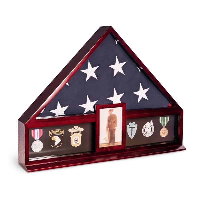Bey Berk Cherry Wood Military Flag and Medal Display Case
