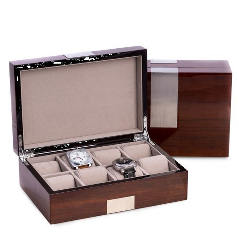 Bey Berk Lacquered Walnut Wood 8 Watch Box