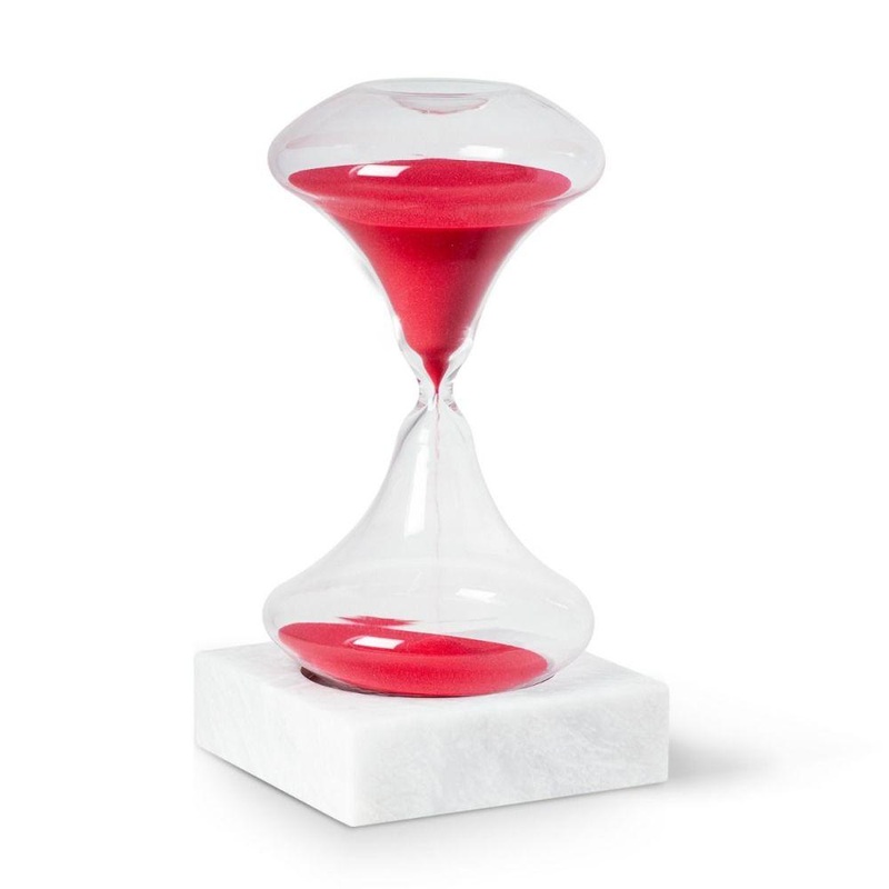 Bey Berk Luna 45 minute Art Deco Hourglass on White Marble Base