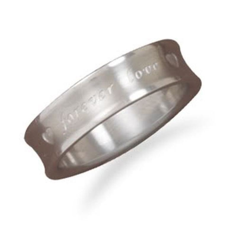 Concave Stainless Steel Ring with Forever Love / Size 9