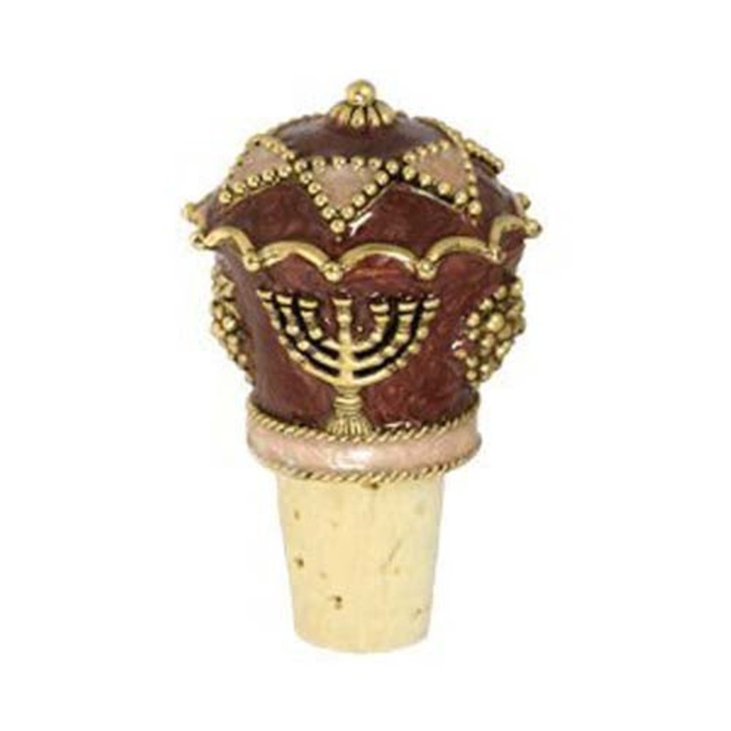 Hand Painted Enamel Menorah & Grape Winestopper