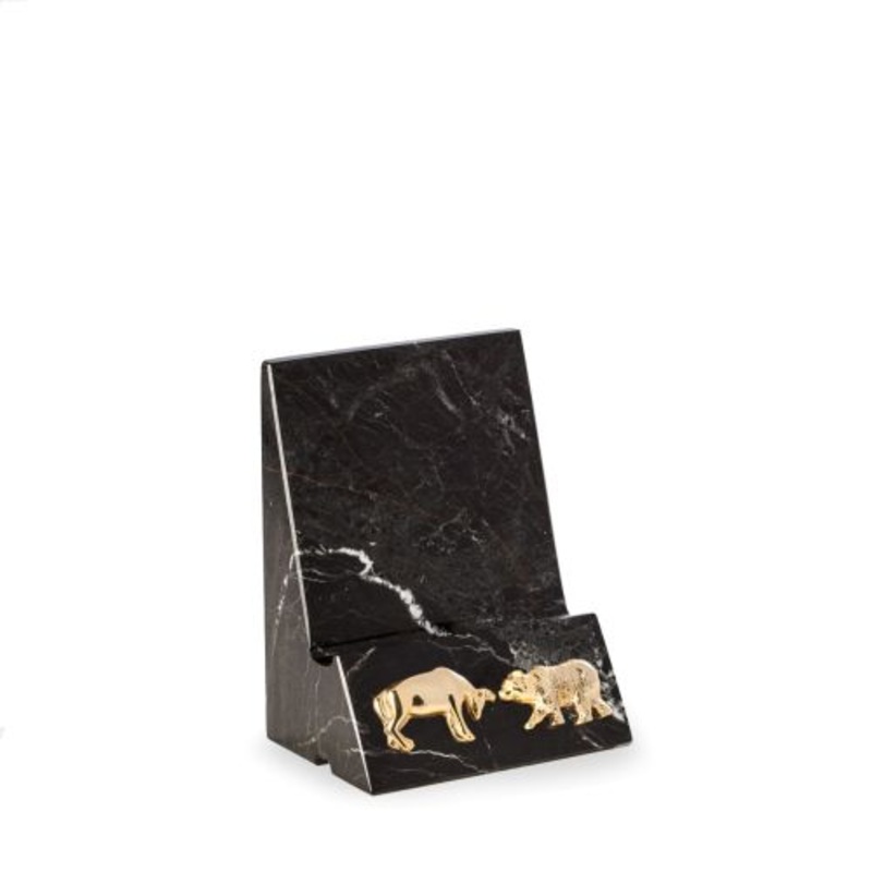Marble Phone/Tablet Cradle with Bull and Bear Insignia.