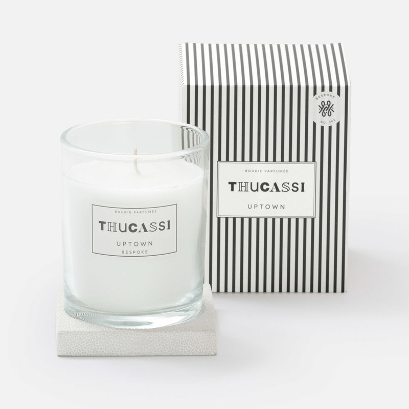 Thucassi Uptown Candle, Shagreen Blanc Base, Bespoke Scent, 8oz.