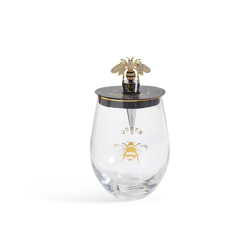 Two’s Company Bee Stemless Wine Glass & Wine Stopper