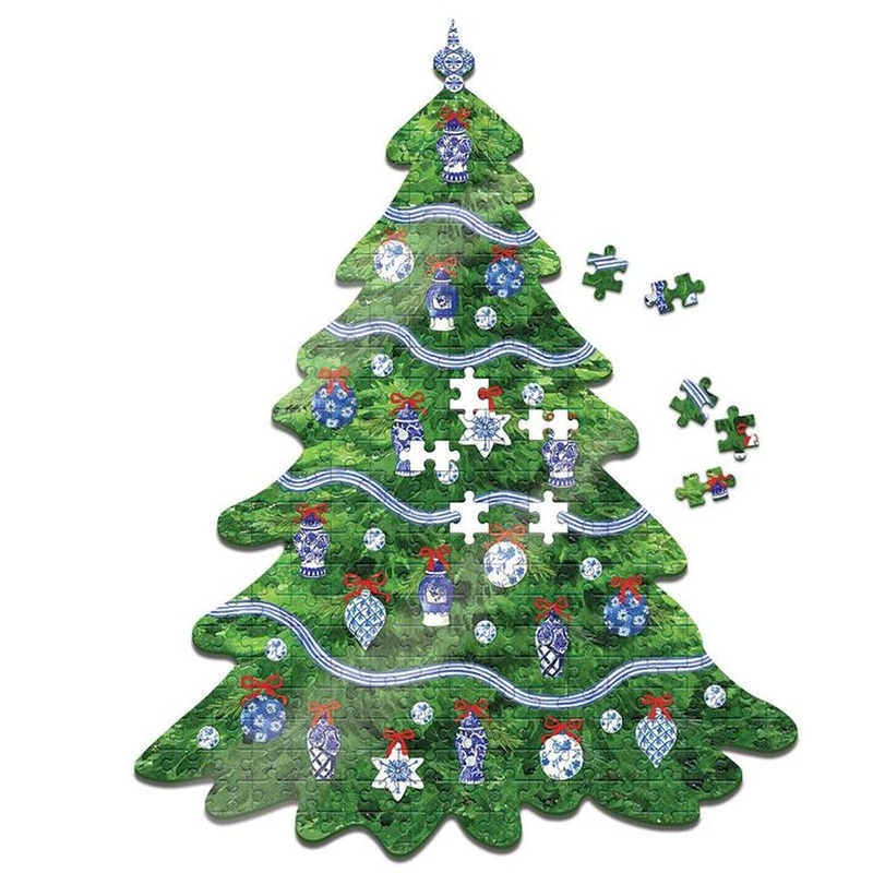 Two’s Company Blue and White Holidays 500 Pieces Christmas Tree Jigsaw Puzzle
