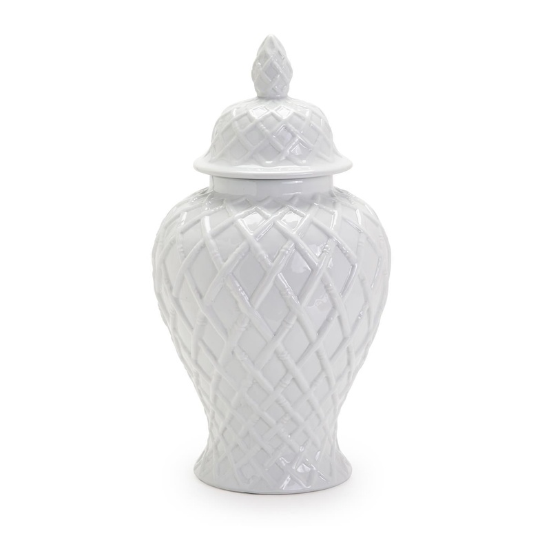 Two’s Company Faux Bamboo Fretwork Decorative Temple Jar – Ceramic