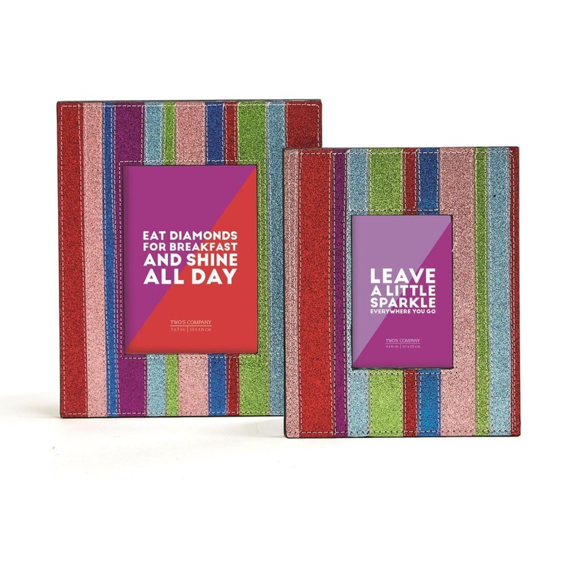 Two’s Company Glitterati Stripe Pattern Photo Frames, Set of 2, Hand-Crafted