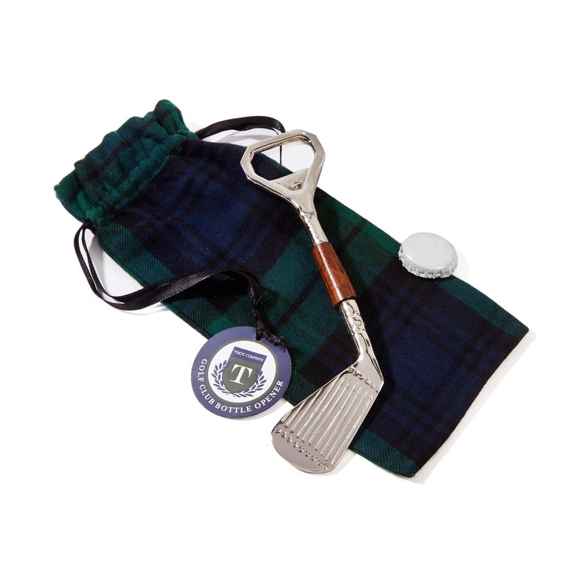 Two’s Company Golf Club Bottle Opener in Plaid Gift Pouch
