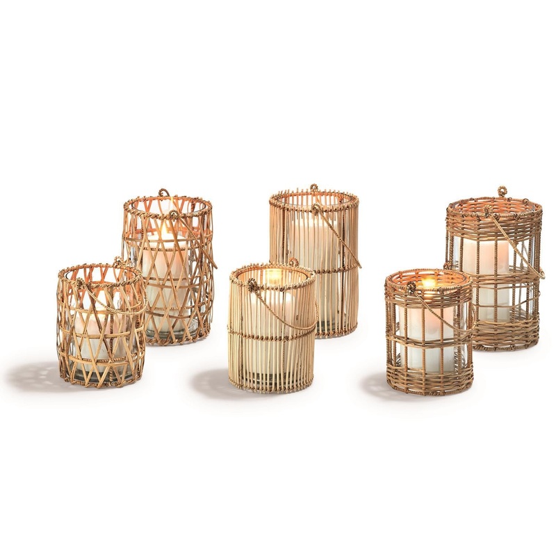 Two’s Company Set of 6 Cane Weave Lantern with 3 Assorted Designs