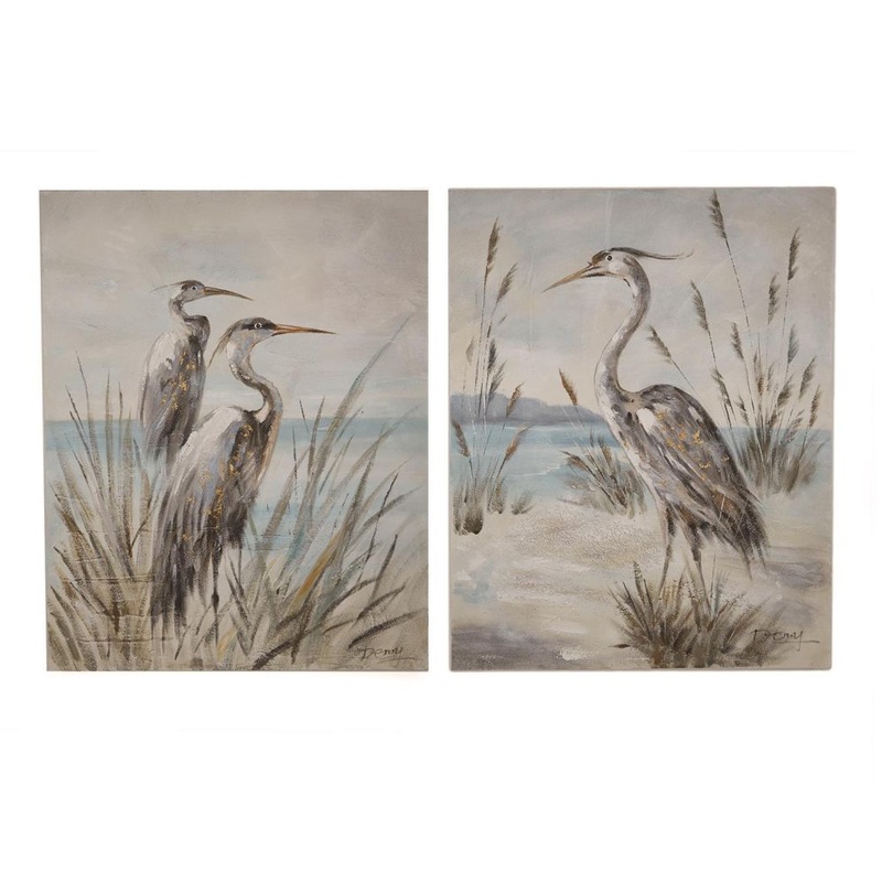 Two’s Company Shore Bird Set of 2 Hand-Painted Wall Art