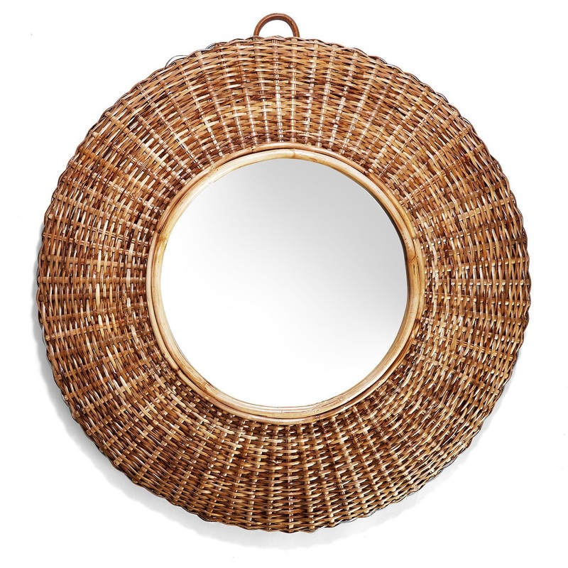 Two’s Company Woven Wall Mirror, Hand-Crafted, Cane/Glass/Mdf