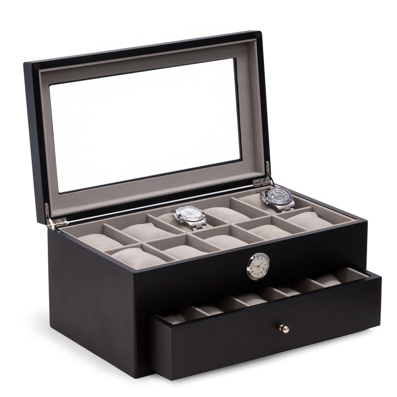 Wood Twenty Watch Box w/ Quartz Movement Clock