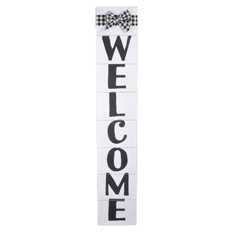 Youngs Inc Wood Porch/Front Door Welcome Sign With Buffalo Plaid Ribbon
