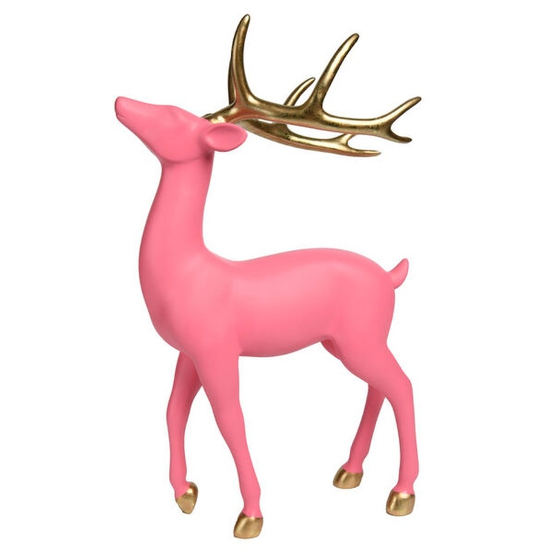 December Diamonds Pink Christmas – Bright Pink Deer With Gold Antlers Figurine