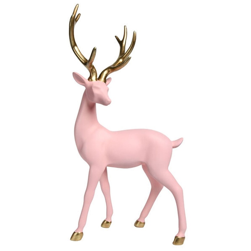 December Diamonds Pink Christmas – Light Pink Deer With Gold Antlers Figurine