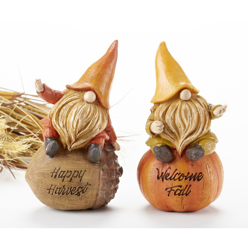 Delton 6.75 Resin Harvest Gnome Figurine, 2 Assorted
