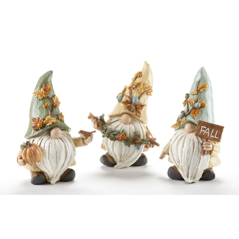 Delton 8 Resin Standing Harvest Gnome Figurine, 3 Assorted, Cream