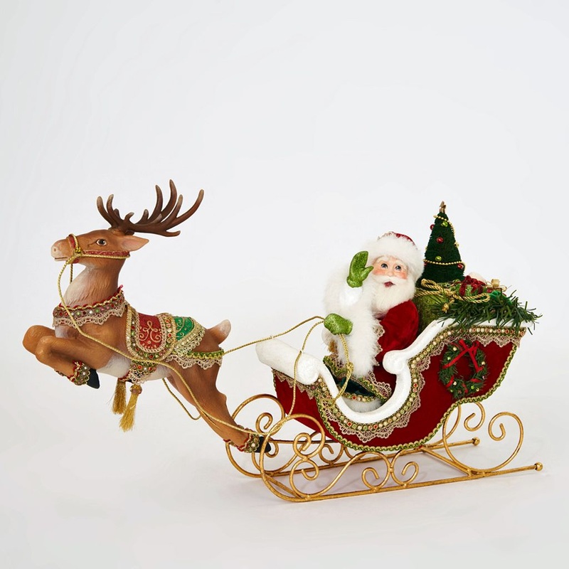 Katherine’s Collection 2022 Santa & Reindeer Tabletop Figurine, 11.5x8x13.25 Resin