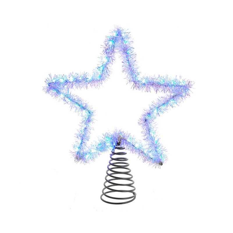Kurt Adler 12.2-Inch Tinsel Star Tree Topper With Cool White Led Lights