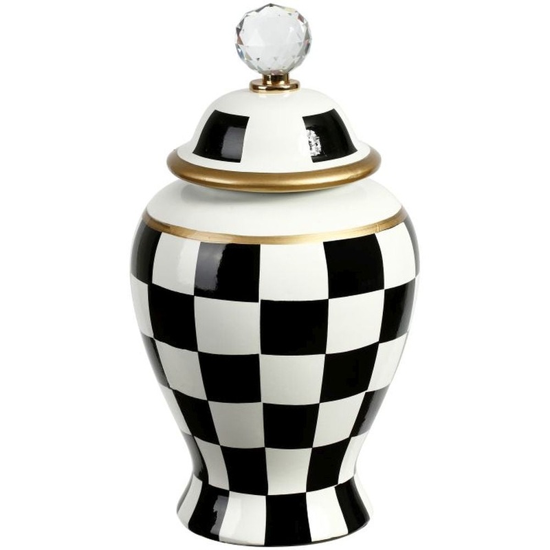 Mark Roberts Spring 2022 Checkered Urn with Lid, Black/White