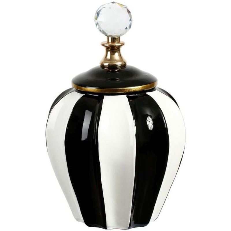 Mark Roberts Spring 2022 Classic Stripe Vase with Lid, Black/White