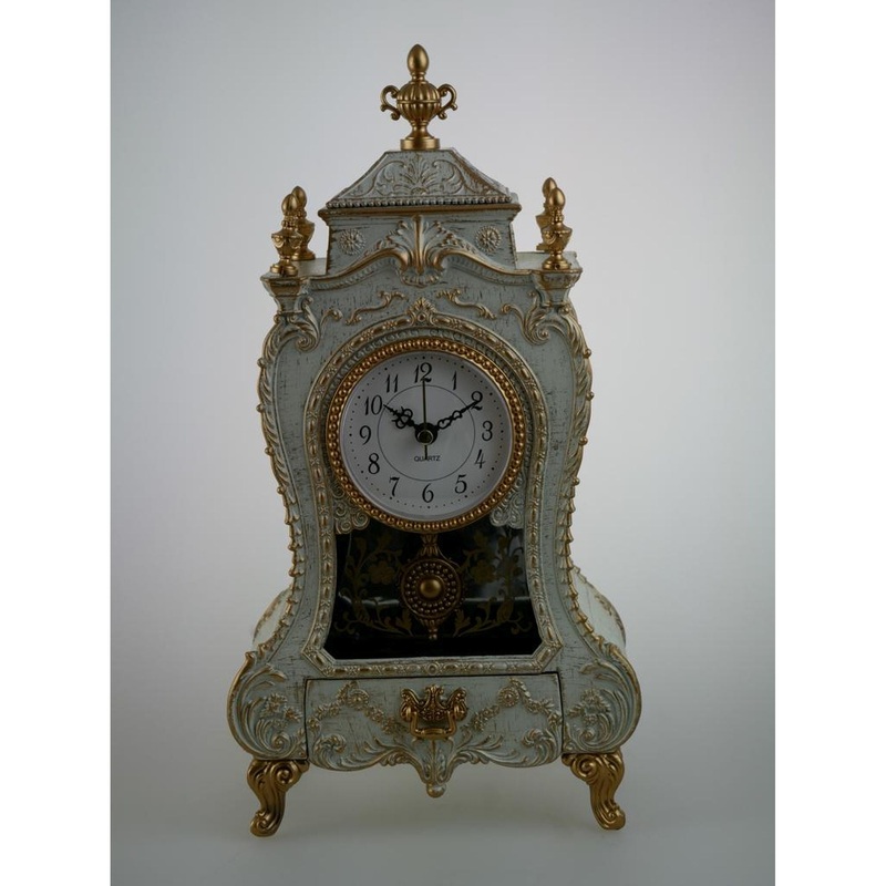 Musicbox Kingdom Music Box Fireplace Clock In Antique-White With Drawers