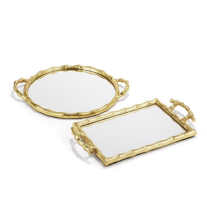 Two’s Company Bamboo Mirrored Trays, Set of 2, Assorted 2 Designs