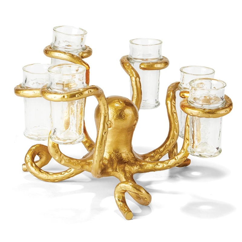 Two’s Company Gold Octopus Shot Glass Holder