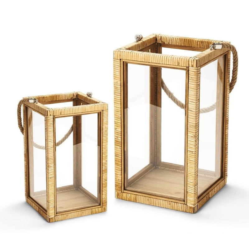 Two’s Company Tozai Set of 2 Decorative Rattan Lanterns with Rope Handle