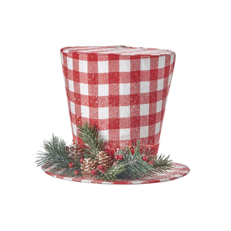 Raz Imports 2021 Red & White Buffalo Check Top Hat Figurine