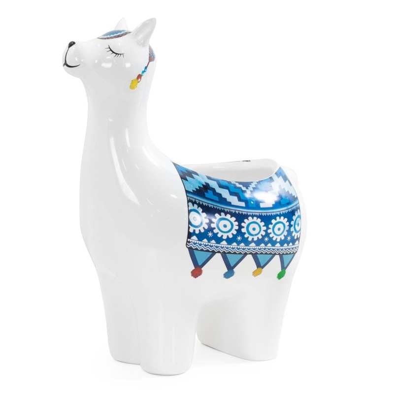 Torre & Tagus Parading Llama Ceramic Drop Pot Planter, White, 7.5 x 6 x 7.5