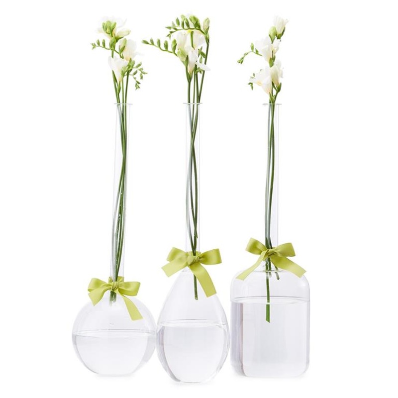 Two’s Company Sleek And Chic Vase Trio with Sage Green Ribbon