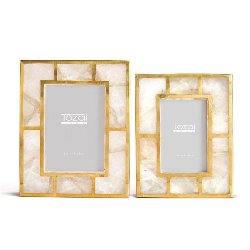 Two’s Company White Quartz Set of 2 Photo Frame With Brass Trim
