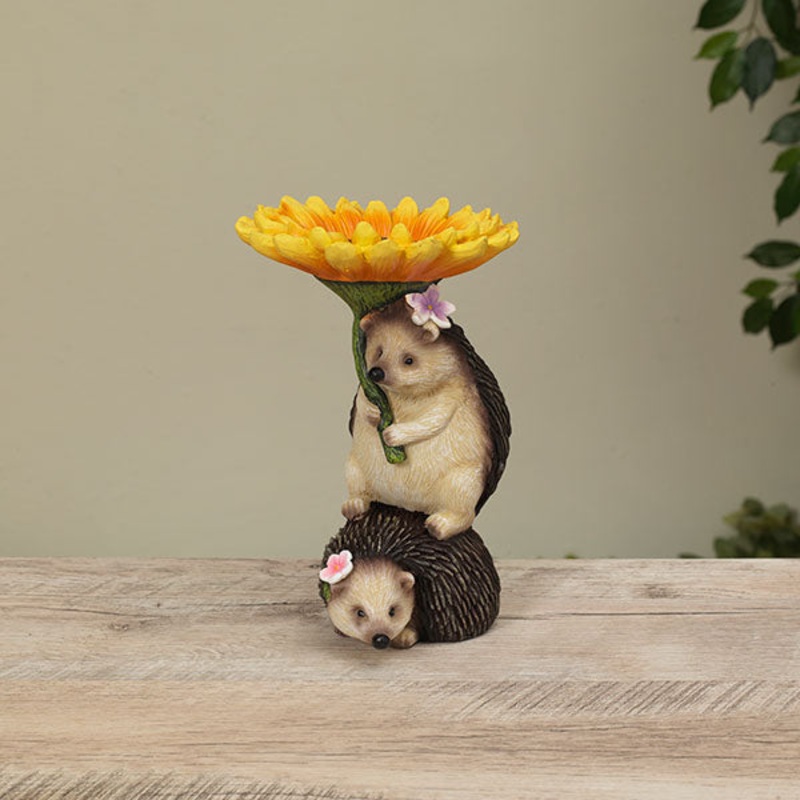 Gerson Company 8H Resin Hedgehogs Holding Sunflower Bird Feeder