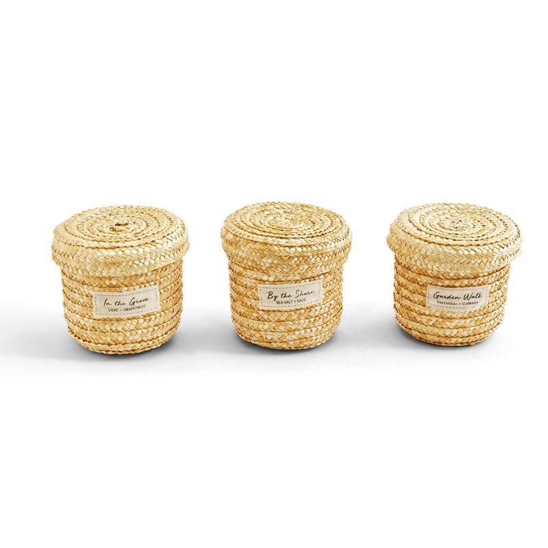Nature’s Basket Scented Candle in Straw Lidded Basket, Assorted 3 Scents