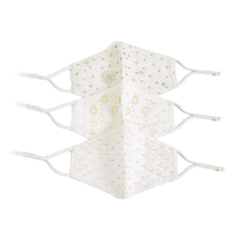 Night Out Ivory Embellished 3 Layer Face Cover with Adjustable Ear Loops, A/3