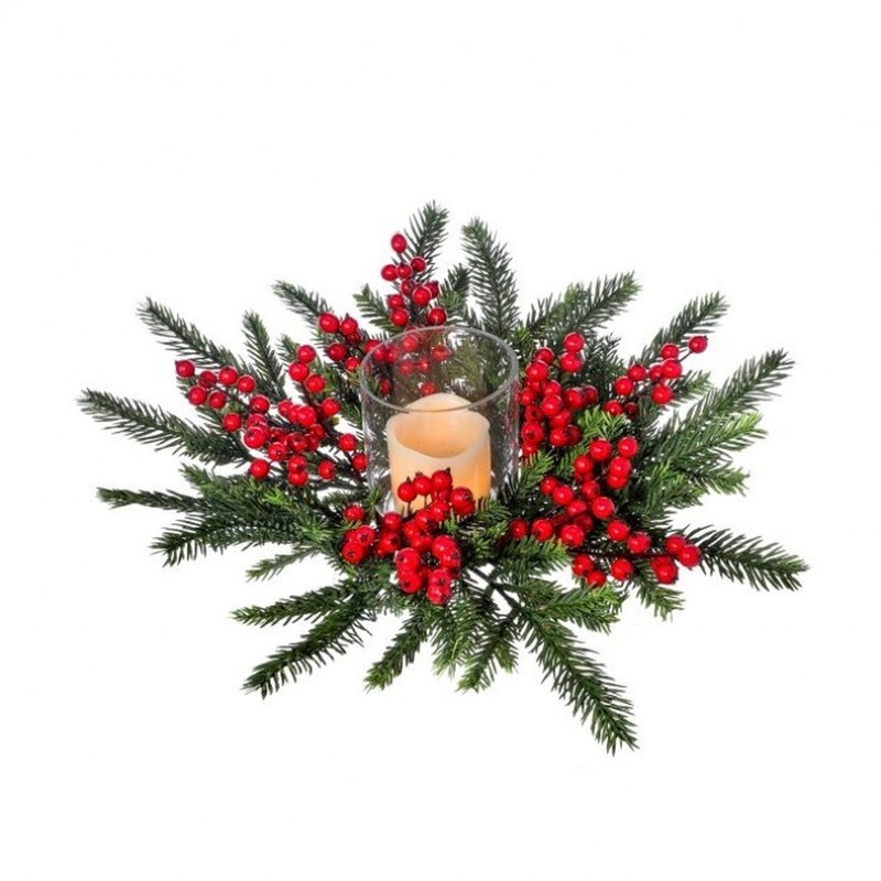 Regency International 16 Mountain Fir Waterproof Berries Glass Hurricane