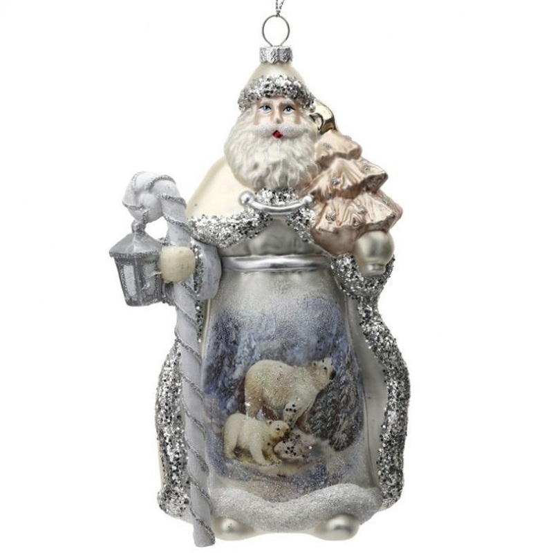 Regency International 7 Glass Winter Santa with Bear Ornament