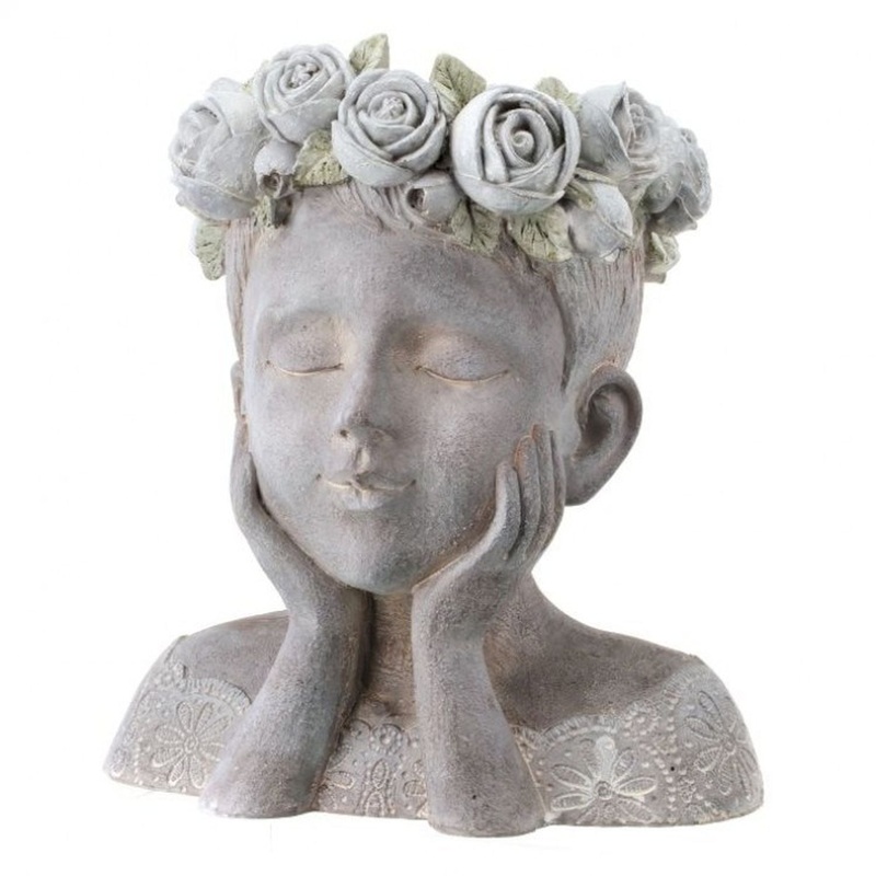 Regency International Polystone Rose Crown Lady Planter 11 Tall