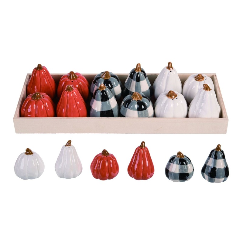 Transpac Dolomite Mixed Pumpkin Salt And Pepper Shakers In Crate Set Of 6