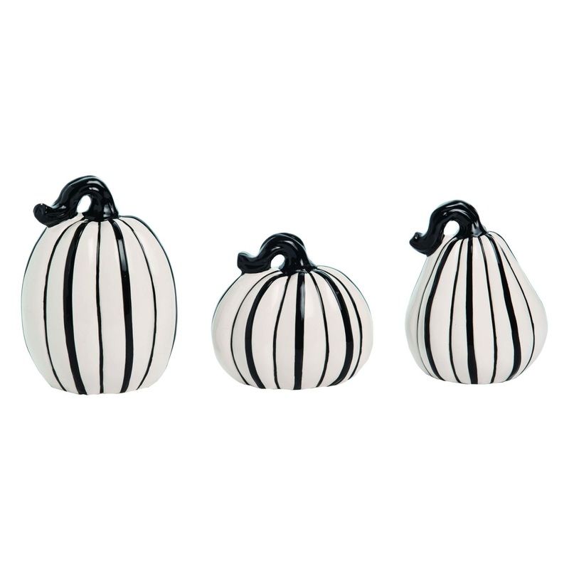 Transpac Dolomite Slim Black & White Pumpkins Set Of 3