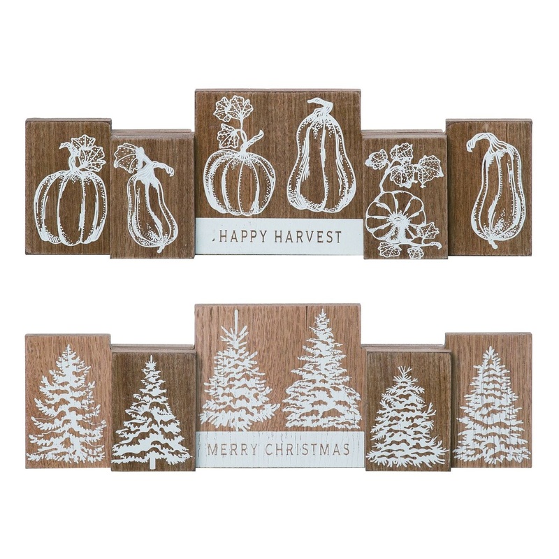 Transpac  Mdf Reversible Harvest / Christmas Decor