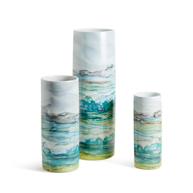 Two’s Company Aqua Tall Cylinder Vases, Set of 3, 23