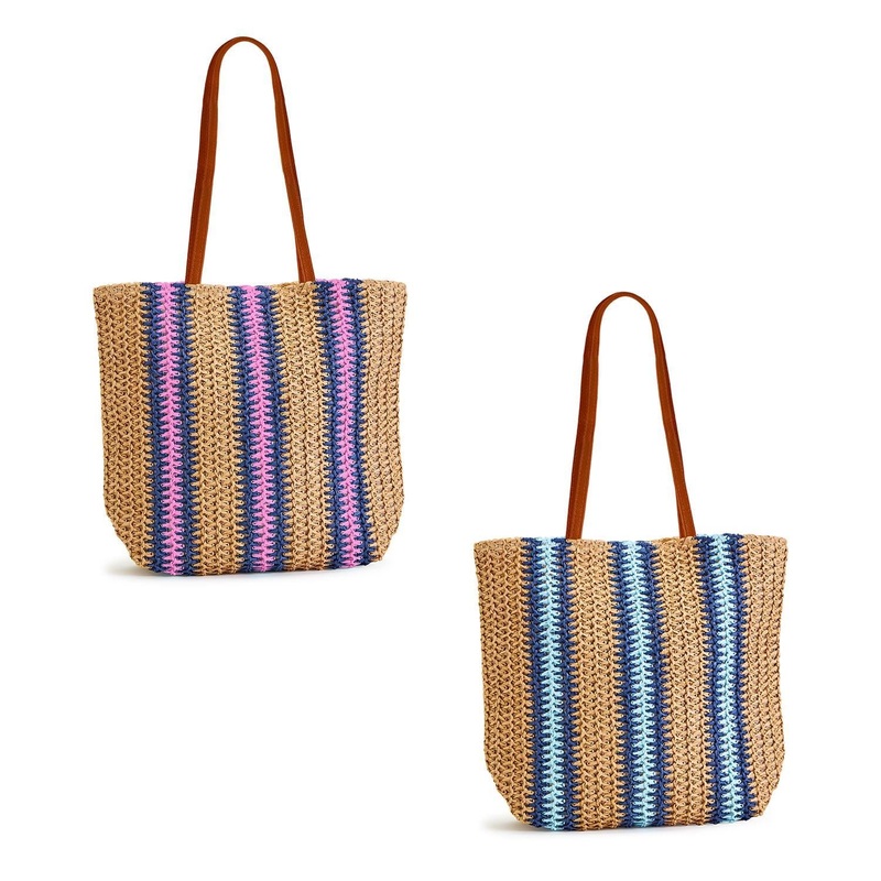 Two’s Company Assortment of 2 Straw Striped Tote Bag