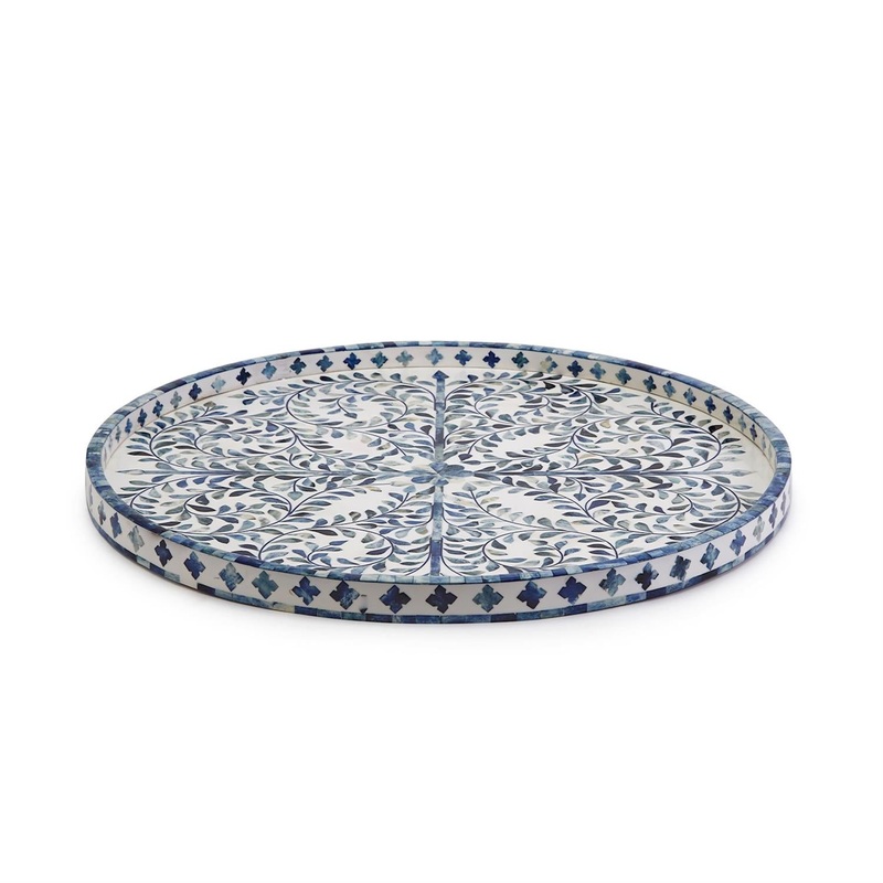 Two’s Company  Blue and White Inlaid Decorative Round Serving Tray, 24